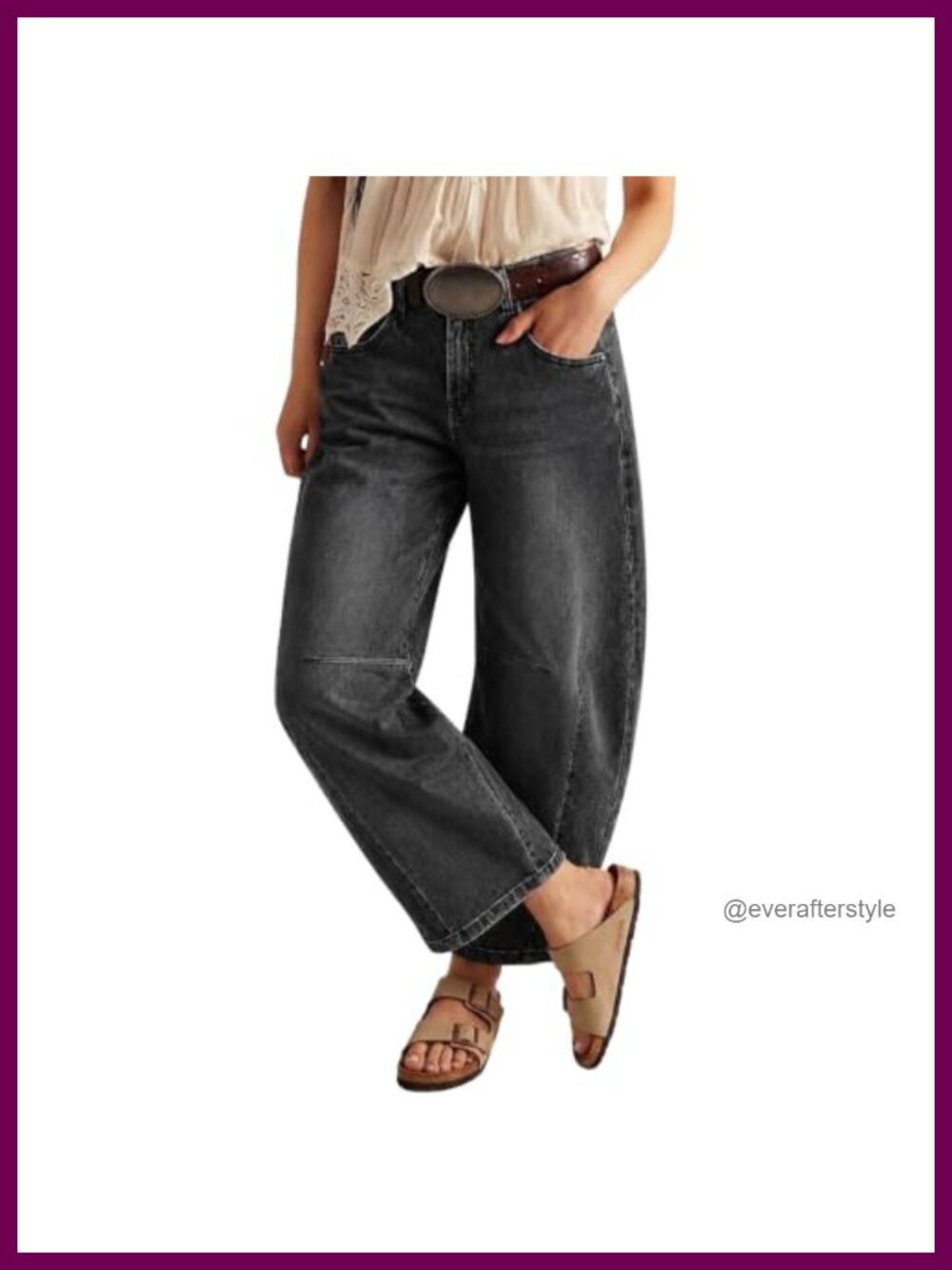 Mid Rise Barrel Jeans Stretchy Cropped Horseshoe Denim Pants
